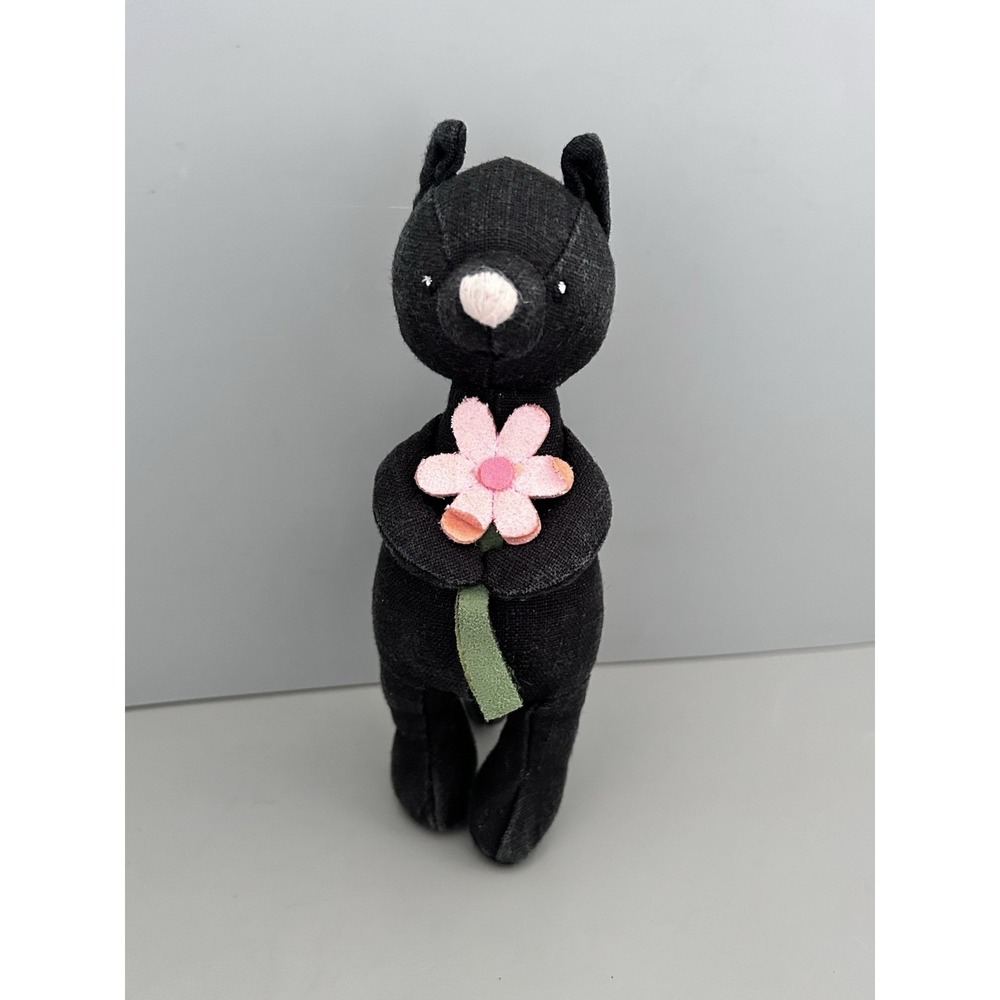 Jellycat Mini Messenger 6" Black Kitten Cat W/ Pink Flower Rare Retired Canvas